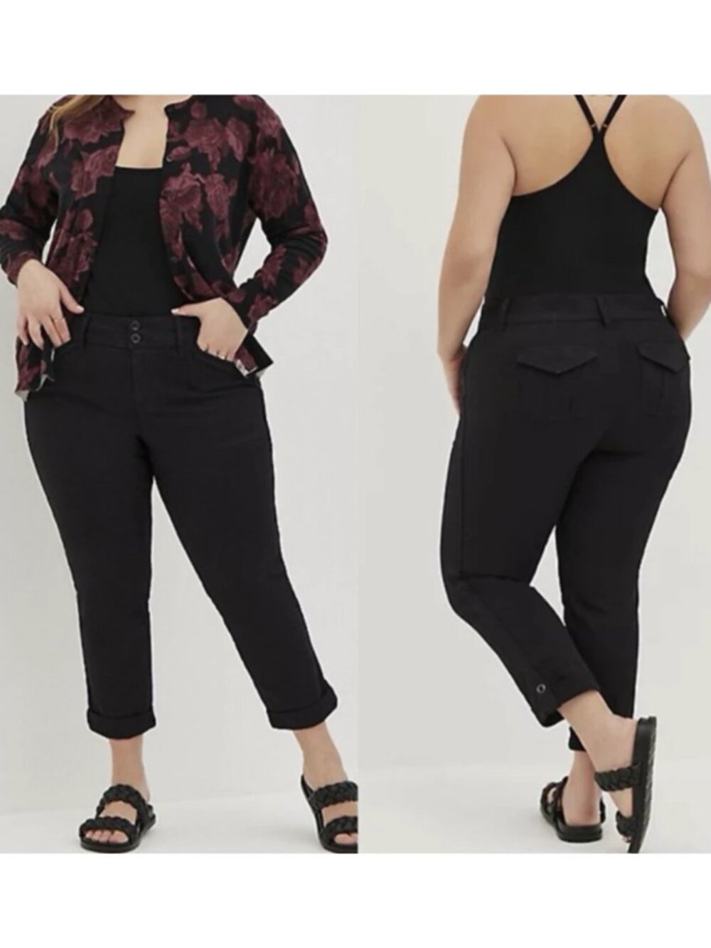 NWT Torrid Black Twill Aviator Crop Pant Roll Up Cuff Trouser Cotton Plus 24 NEW